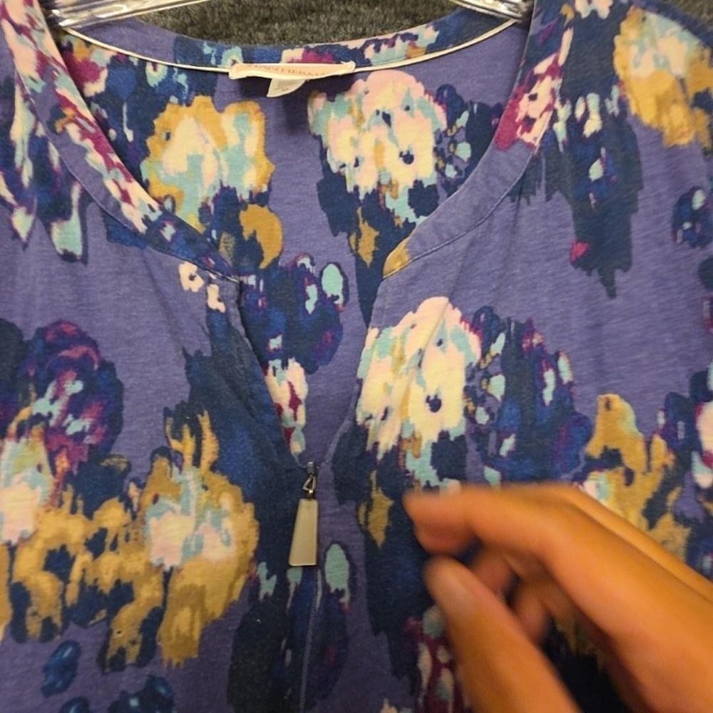 Stan Herman Gown Womens XL Purple Floral Jersey Kaftan Zip Front 3/4 Sleeve - Picture 3 of 12